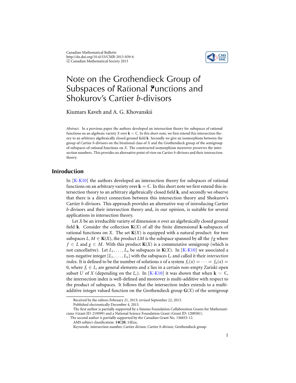 Note on the Grothendieck Group of Subspaces of Rational Functions and Shokurov's Cartier B-Divisors