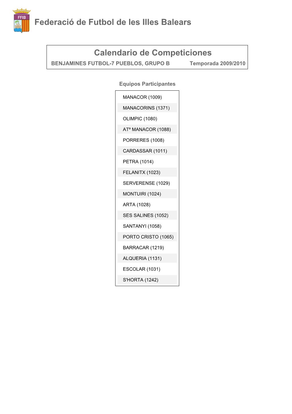 Calendario De Competición