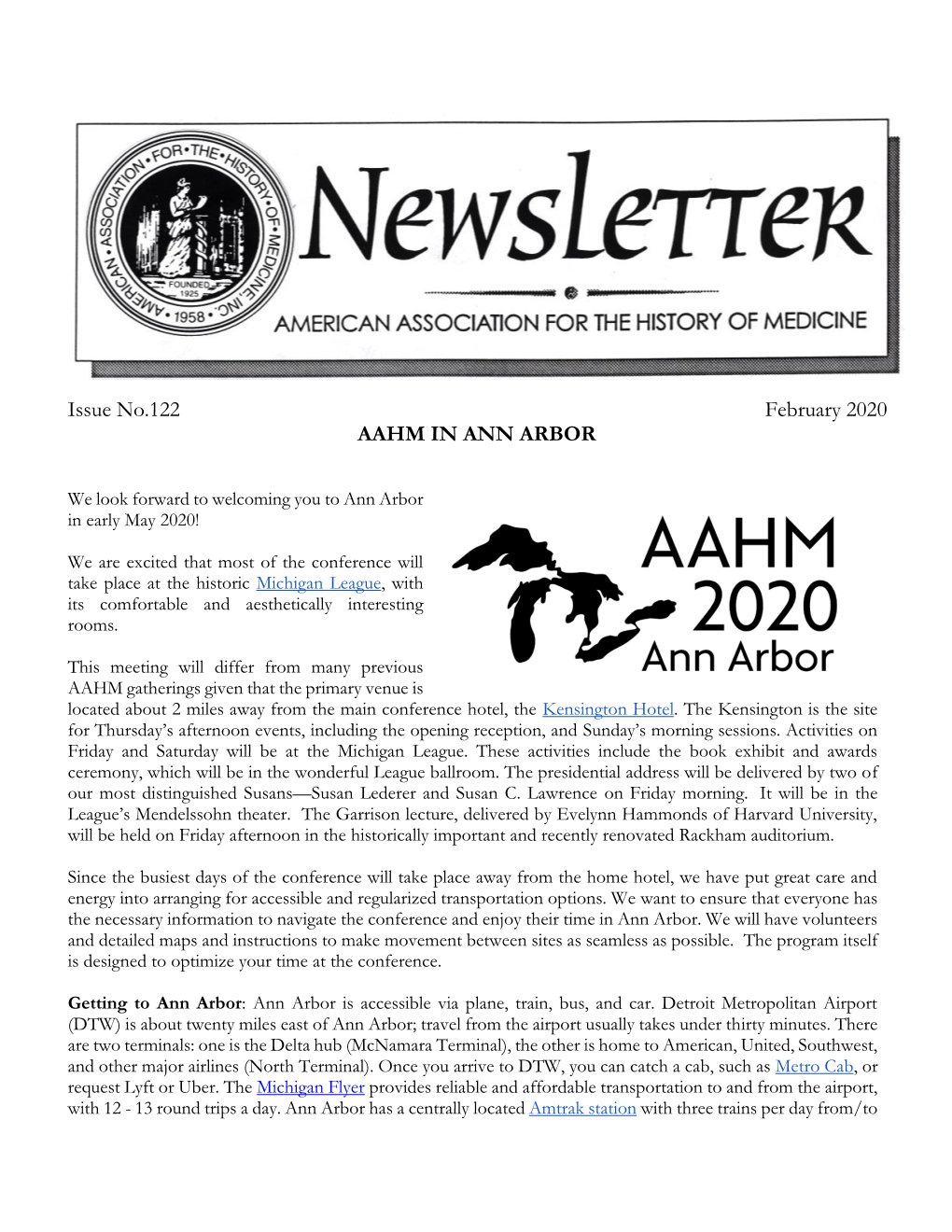 Issue No.122 February 2020 AAHM in ANN ARBOR