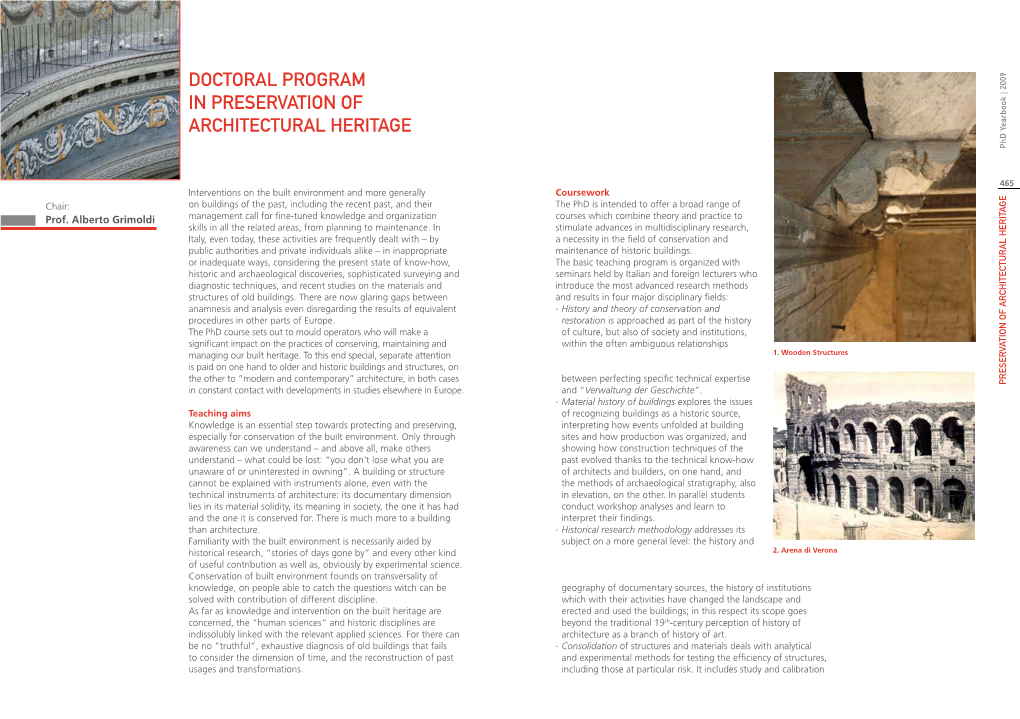DOCTORAL PROGRAM in PRESERVATION of ARCHITECTURAL HERITAGE Phd Yearbook | 2009 Phd Yearbook