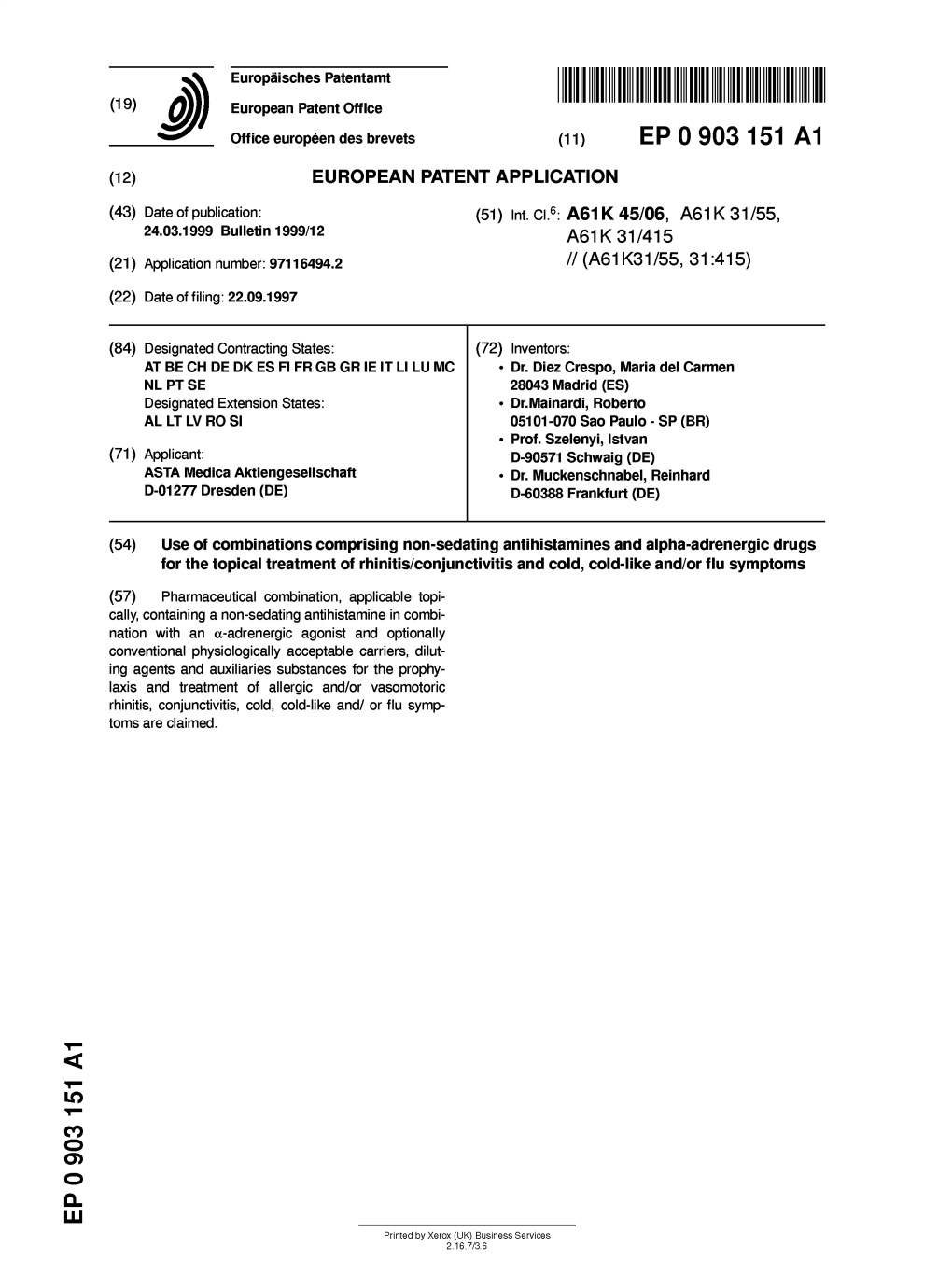 Use of Combinations Comprising Non-Sedating Antihistamines And