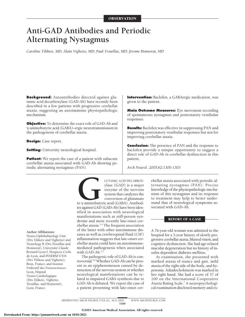 Anti-GAD Antibodies and Periodic Alternating Nystagmus