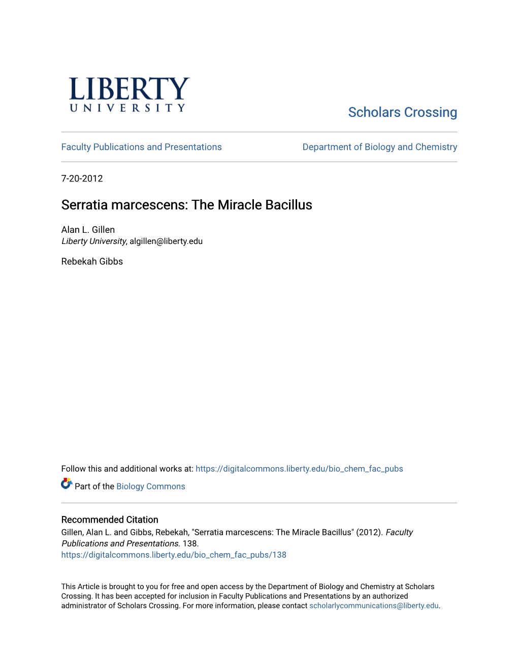 Serratia Marcescens: the Miracle Bacillus