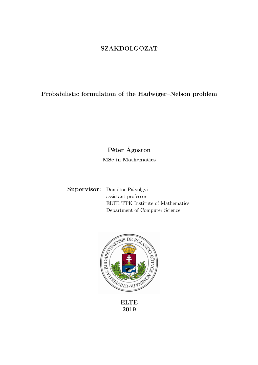 SZAKDOLGOZAT Probabilistic Formulation of the Hadwiger