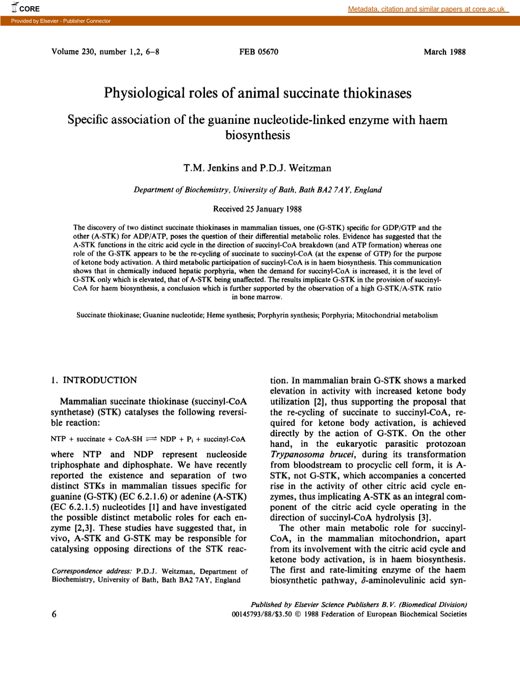 Physiological Roles of Animal Succinate Thiokinases