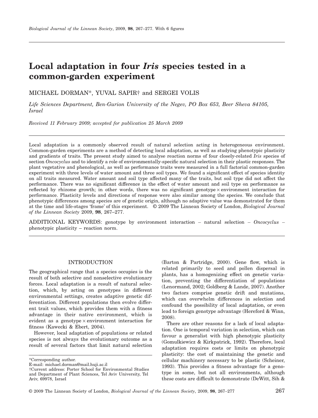 Local Adaptation in Four Iris Species Tested in a Common-Garden Experimentbij 1265 267..277