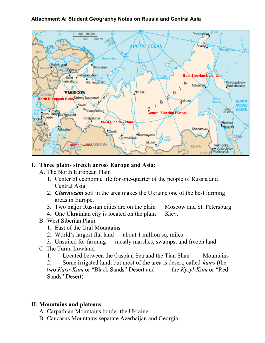 Attachment A: Student Geography Notes On Russia And Central Asia