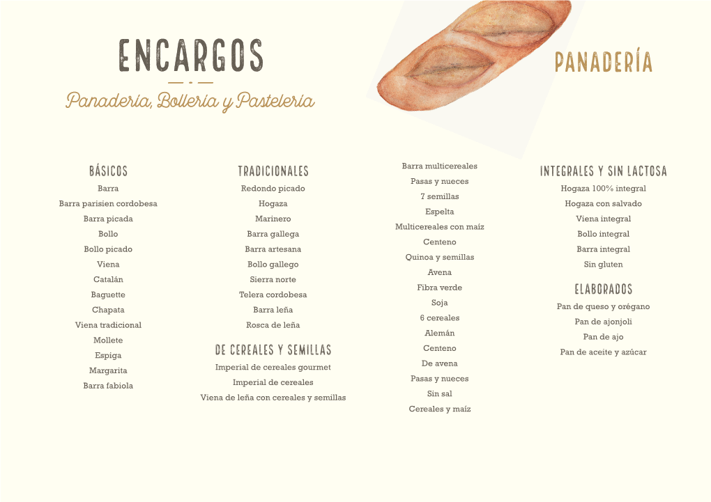 Encargos Panadería —.— Panadería, Bollería Y Pastelería