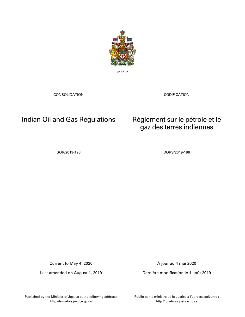 Indian Oil and Gas Regulations Règlement Sur Le Pétrole Et Le Gaz Des Terres Indiennes