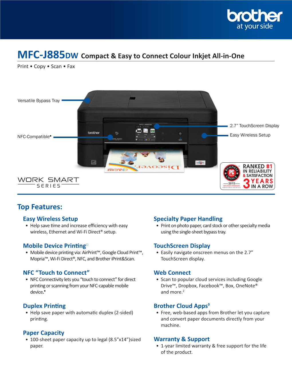 MFC-J885DW Compact & Easy to Connect Colour Inkjet All-In-One