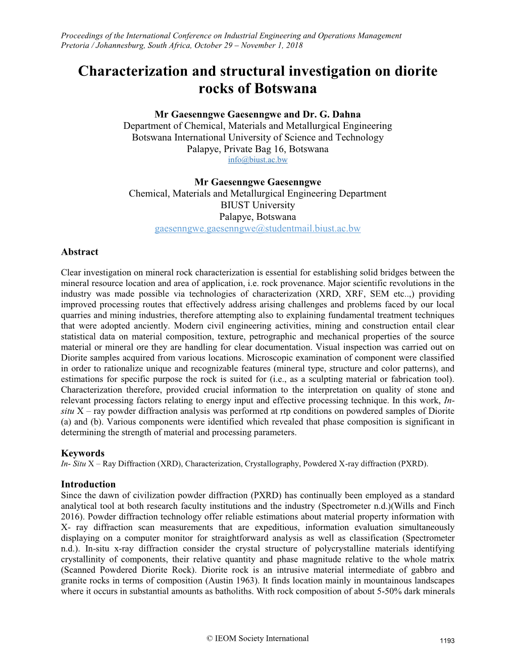 ID 408 Characterization and Structural Investigation on Diorite Rocks Of