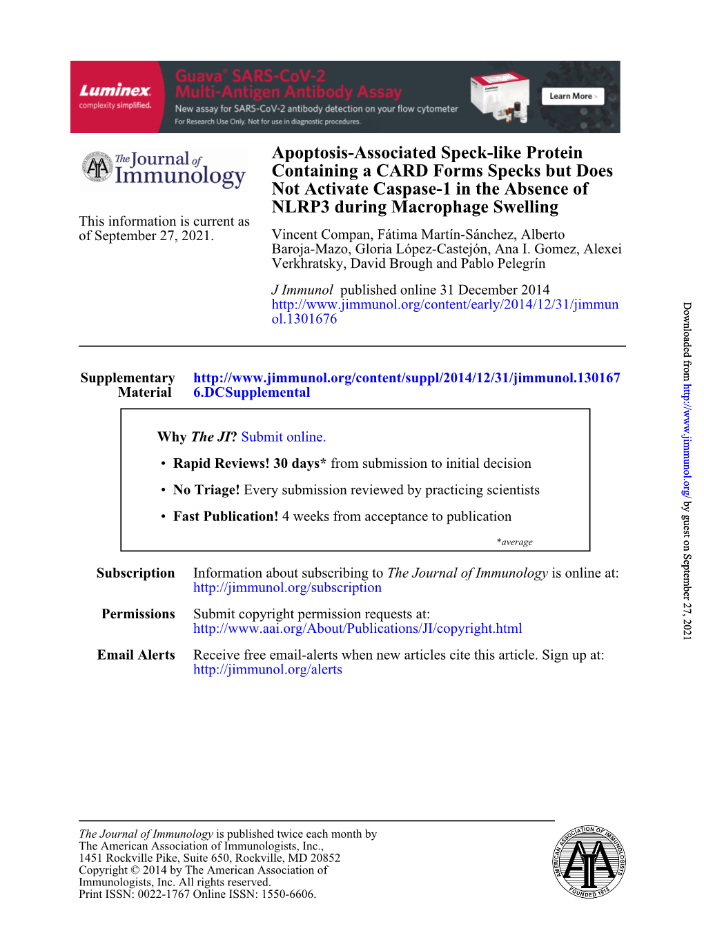 NLRP3 During Macrophage Swelling Not Activate Caspase-1 in The