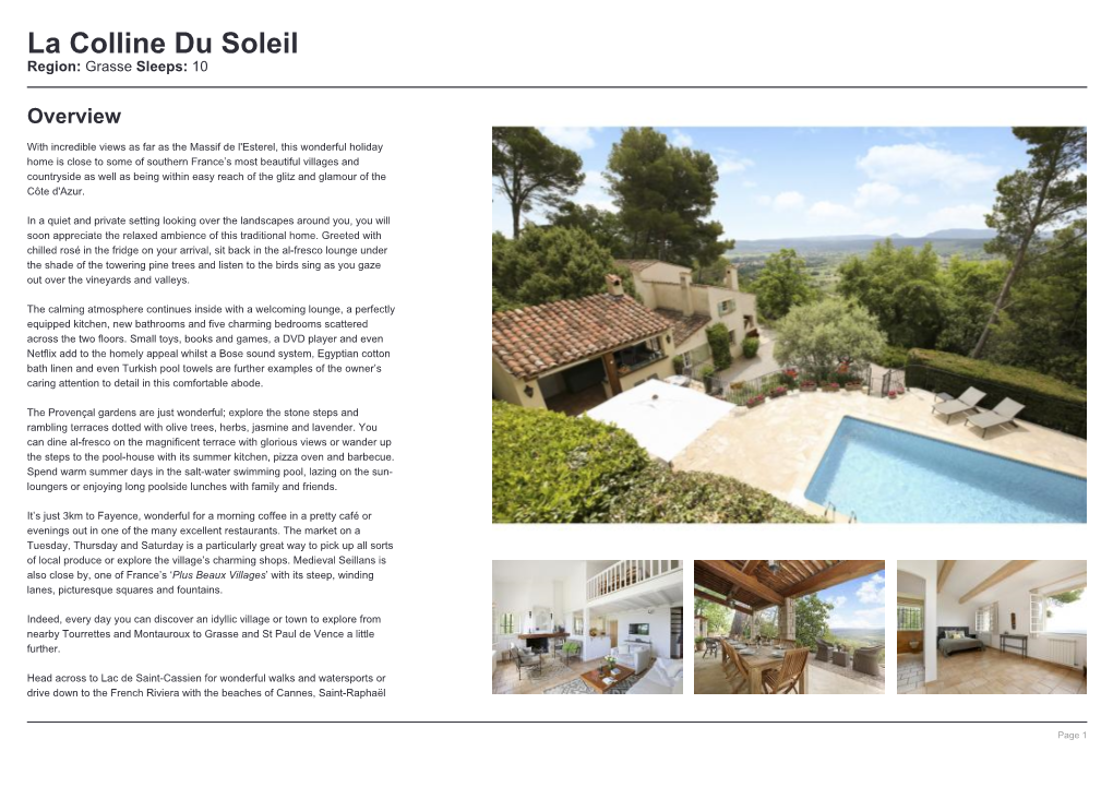 La Colline Du Soleil Region: Grasse Sleeps: 10