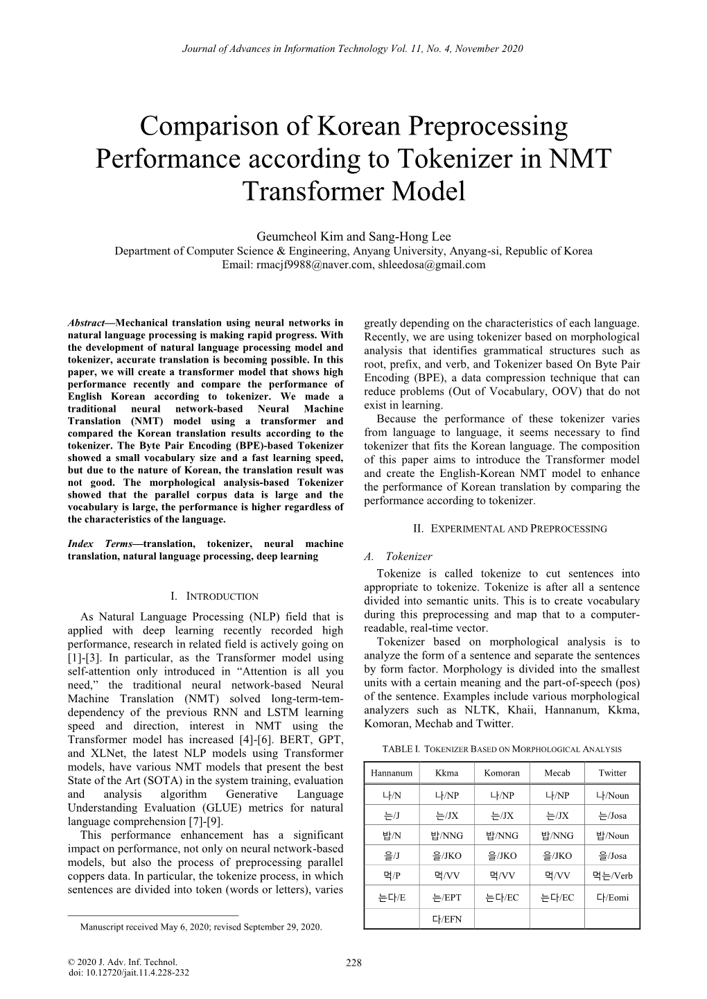 Comparison of Korean Preprocessing Performance According to Tokenizer in NMT Transformer Model