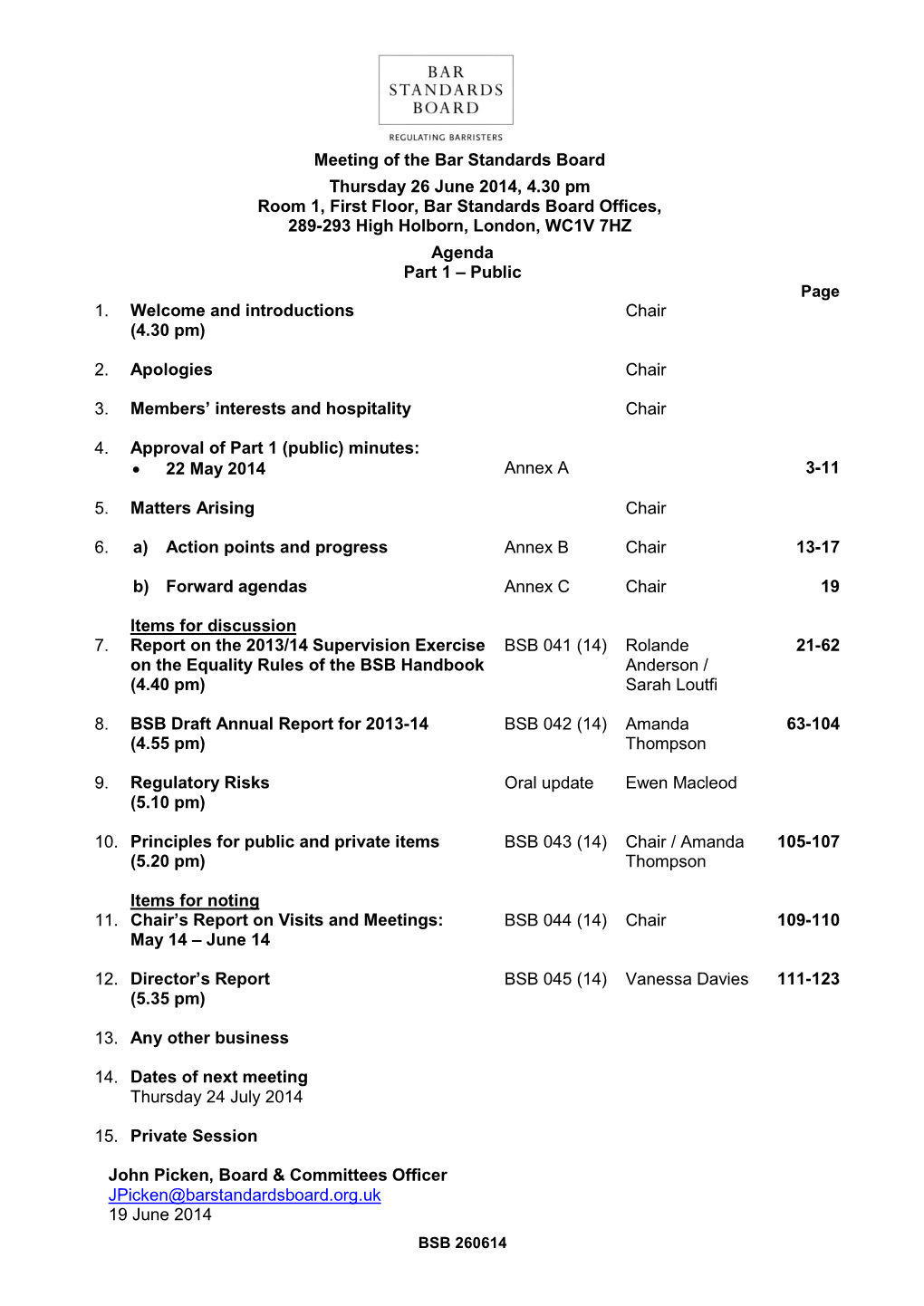 Meeting of the Bar Standards Board