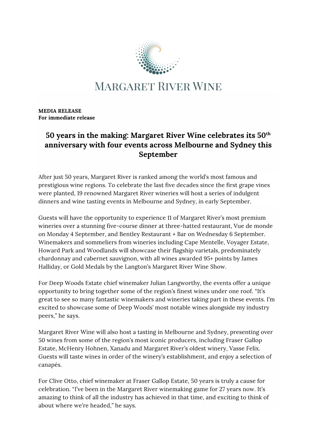 Margaret River Celebrates Its 50Th