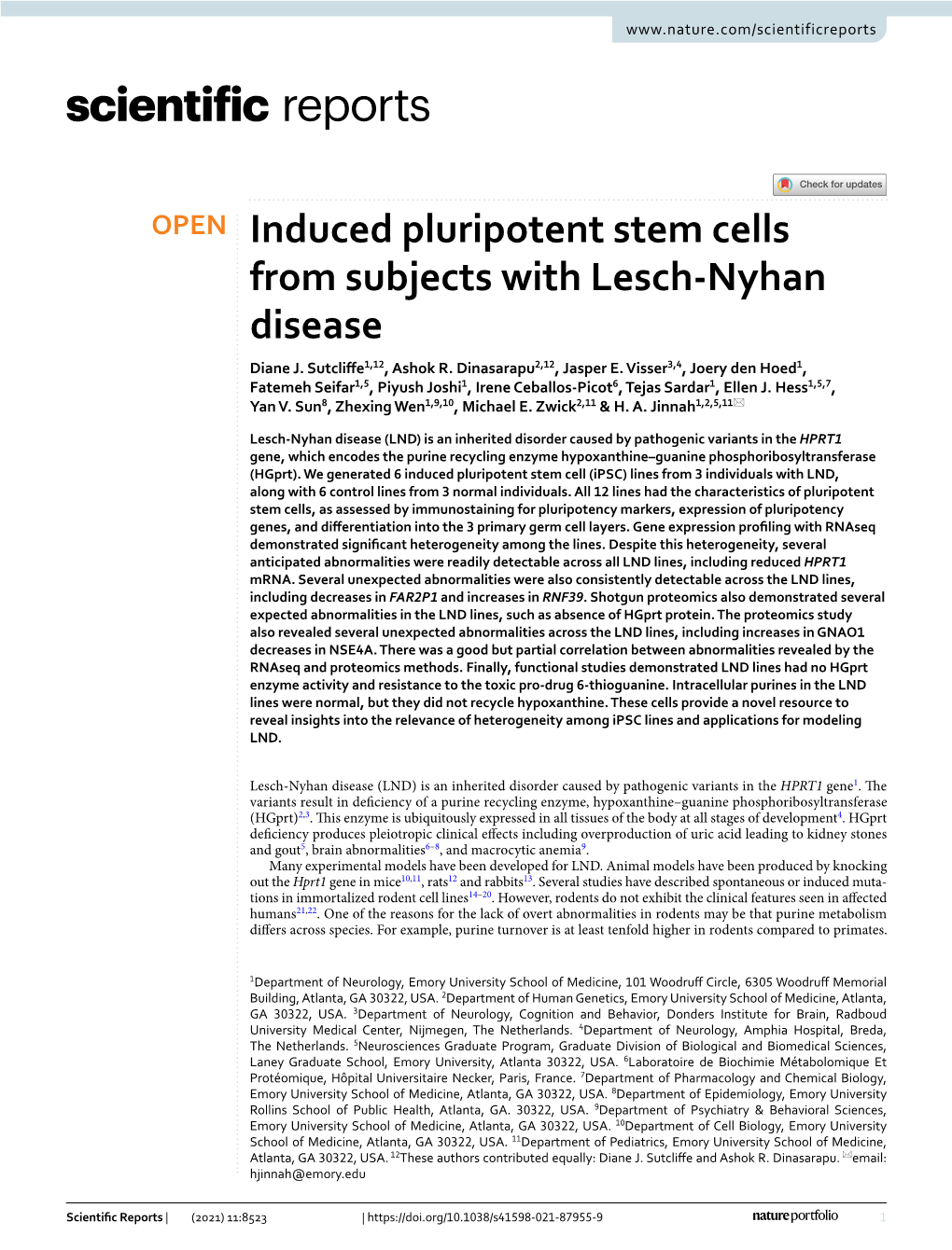 Induced Pluripotent Stem Cells from Subjects with Lesch-Nyhan Disease