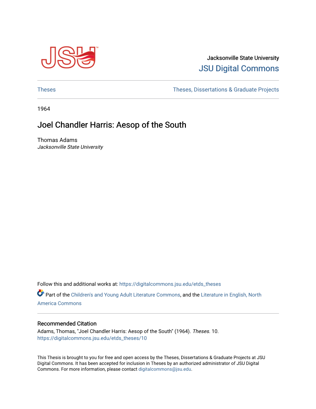 Joel Chandler Harris: Aesop of the South