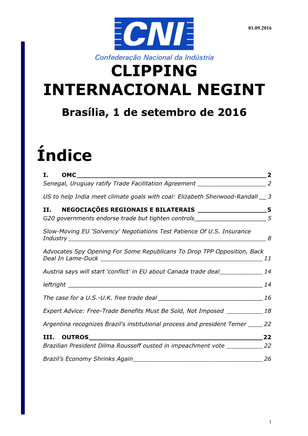 Clipping – Negociações Internacionais