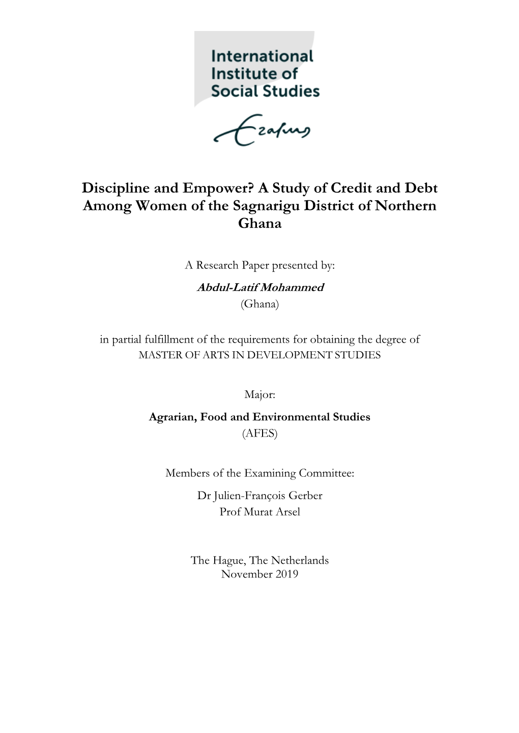 A Study of Credit and Debt Among Women of the Sagnarigu District of Northern Ghana
