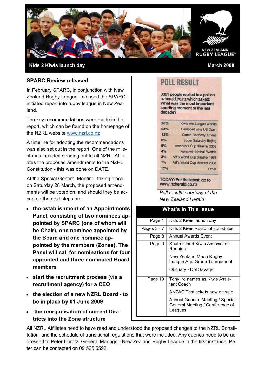 What's in This Issue SPARC Review Released • the Establishment of an Appointments Panel, Consisting of Two Nominees Ap