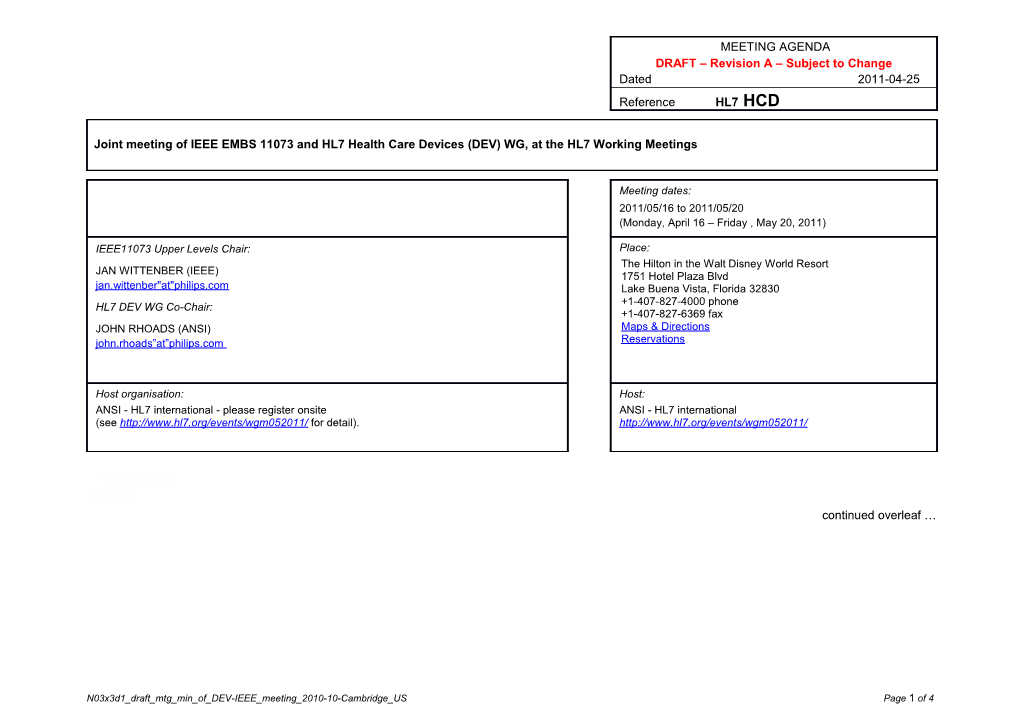 Daily Schedule (From the HL7 Meeting Brochure) s1