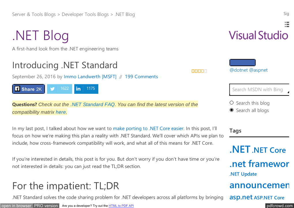 Introducing .NET Standard ����� @Dotnet @Aspnet September 26, 2016 by Immo Landwerth [MSFT] // 199 Comments