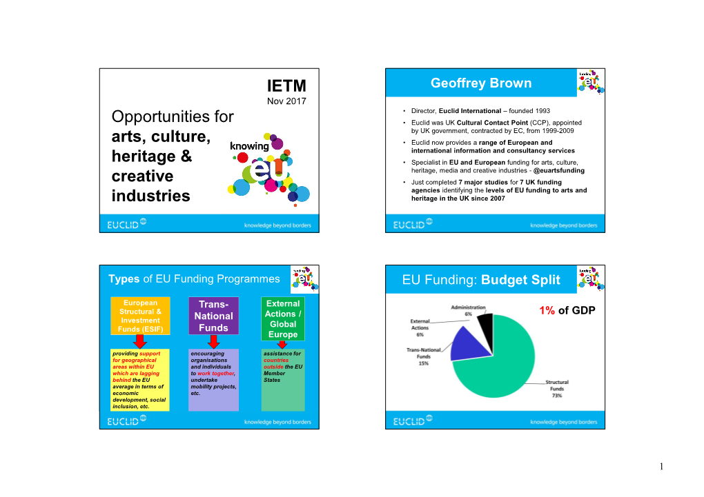 Opportunities for Arts, Culture, Heritage & Creative Industries IETM