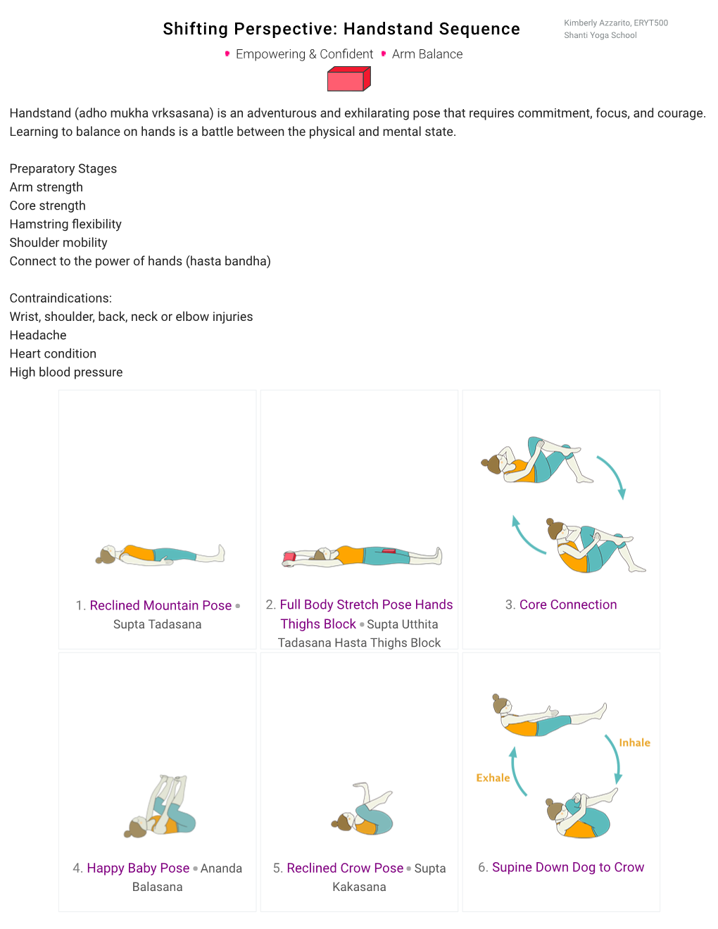 Shifting Perspective: Handstand Sequence Shanti Yoga School Empowering & Conﬁdent Arm Balance