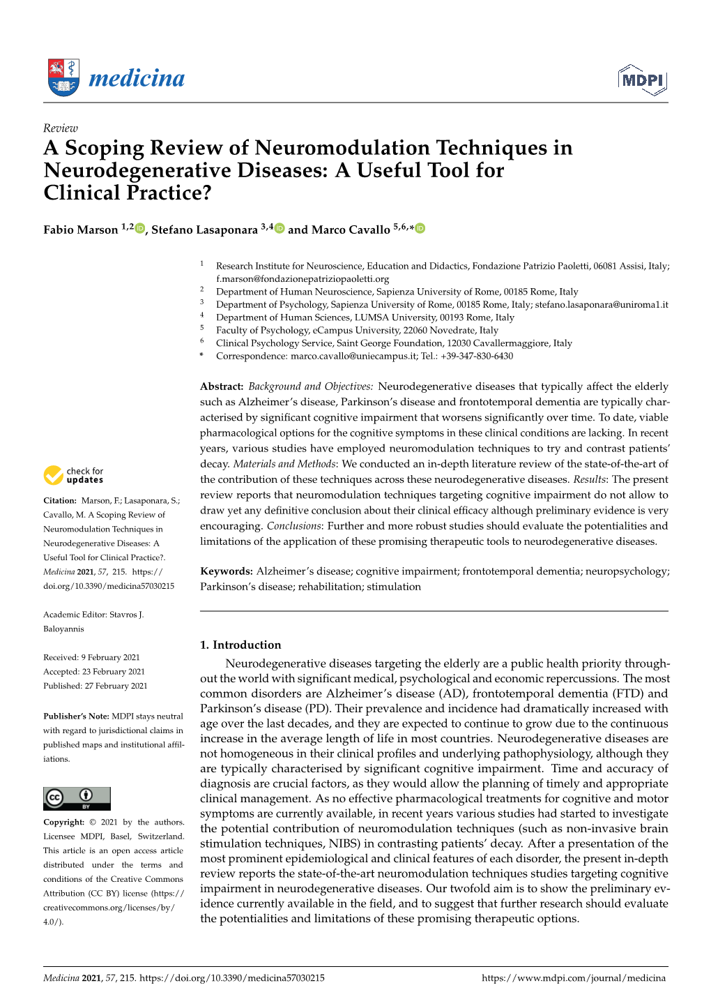 A Scoping Review of Neuromodulation Techniques in Neurodegenerative Diseases: a Useful Tool for Clinical Practice?