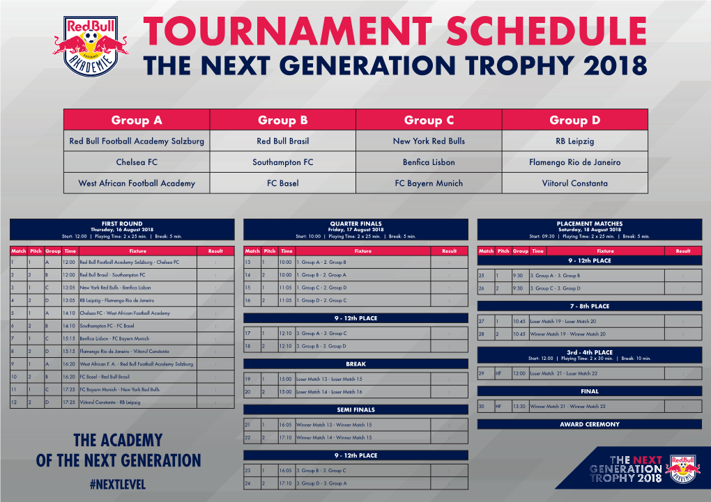Tournament Schedule the Next Generation Trophy 2018