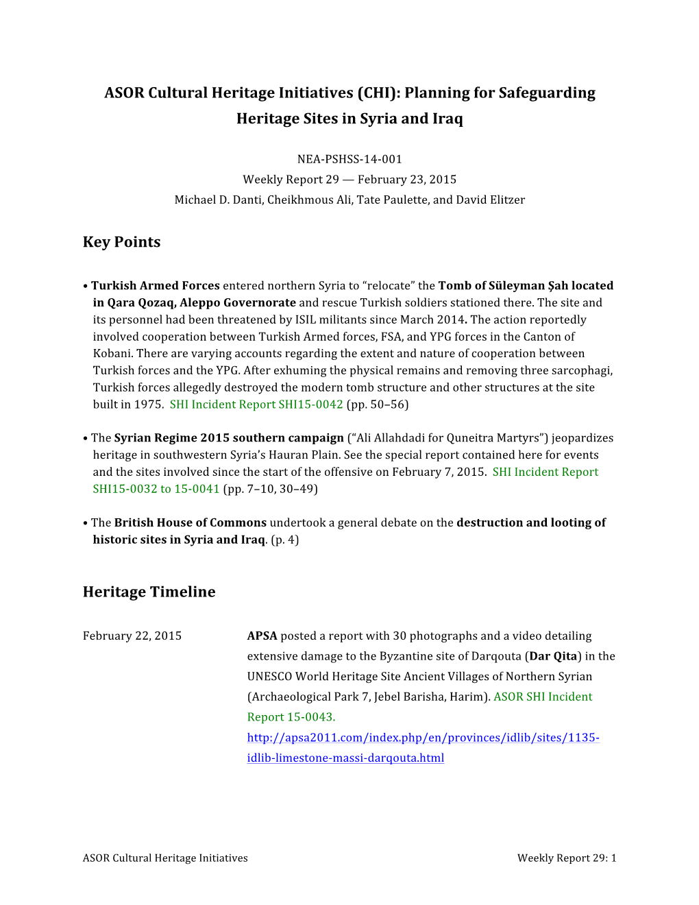 (CHI): Planning for Safeguarding Heritage Sites in Syria and Iraq