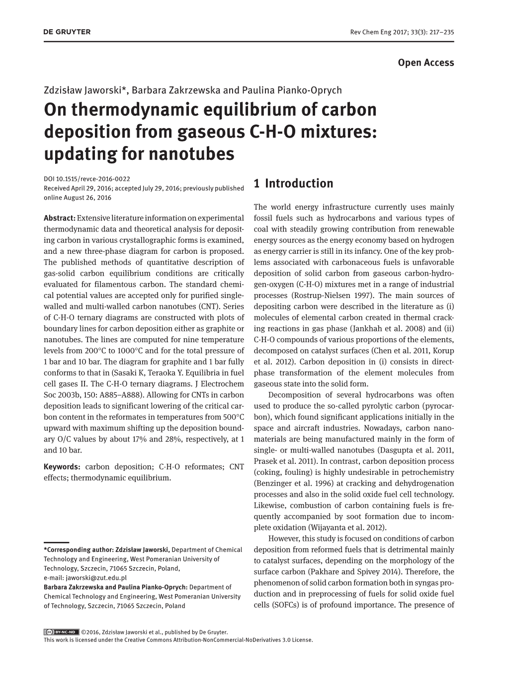 On Thermodynamic Equilibrium of Carbon Deposition from Gaseous C-H-O Mixtures: Updating for Nanotubes