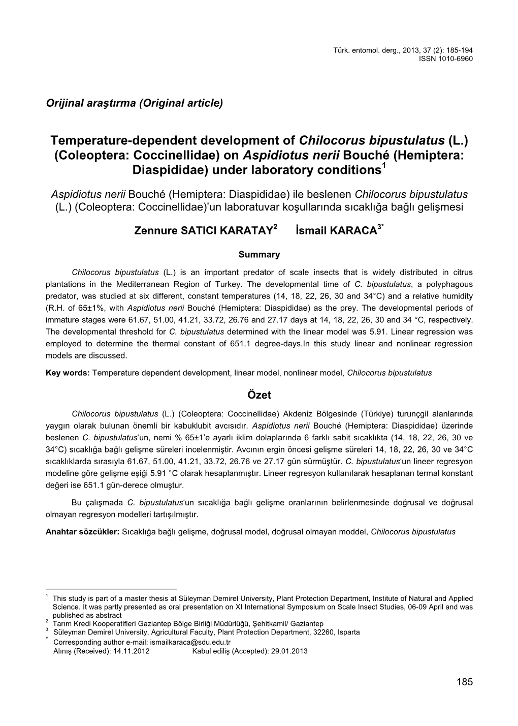 Temperature-Dependent Development of Chilocorus