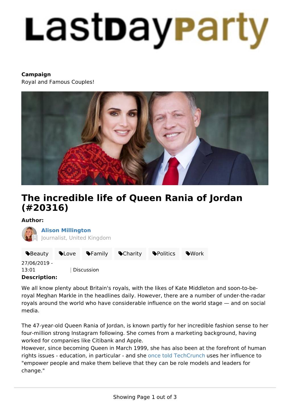 The Incredible Life of Queen Rania of Jordan (#20316)​ Author: Alison Millington 1 Journalist, United Kingdom