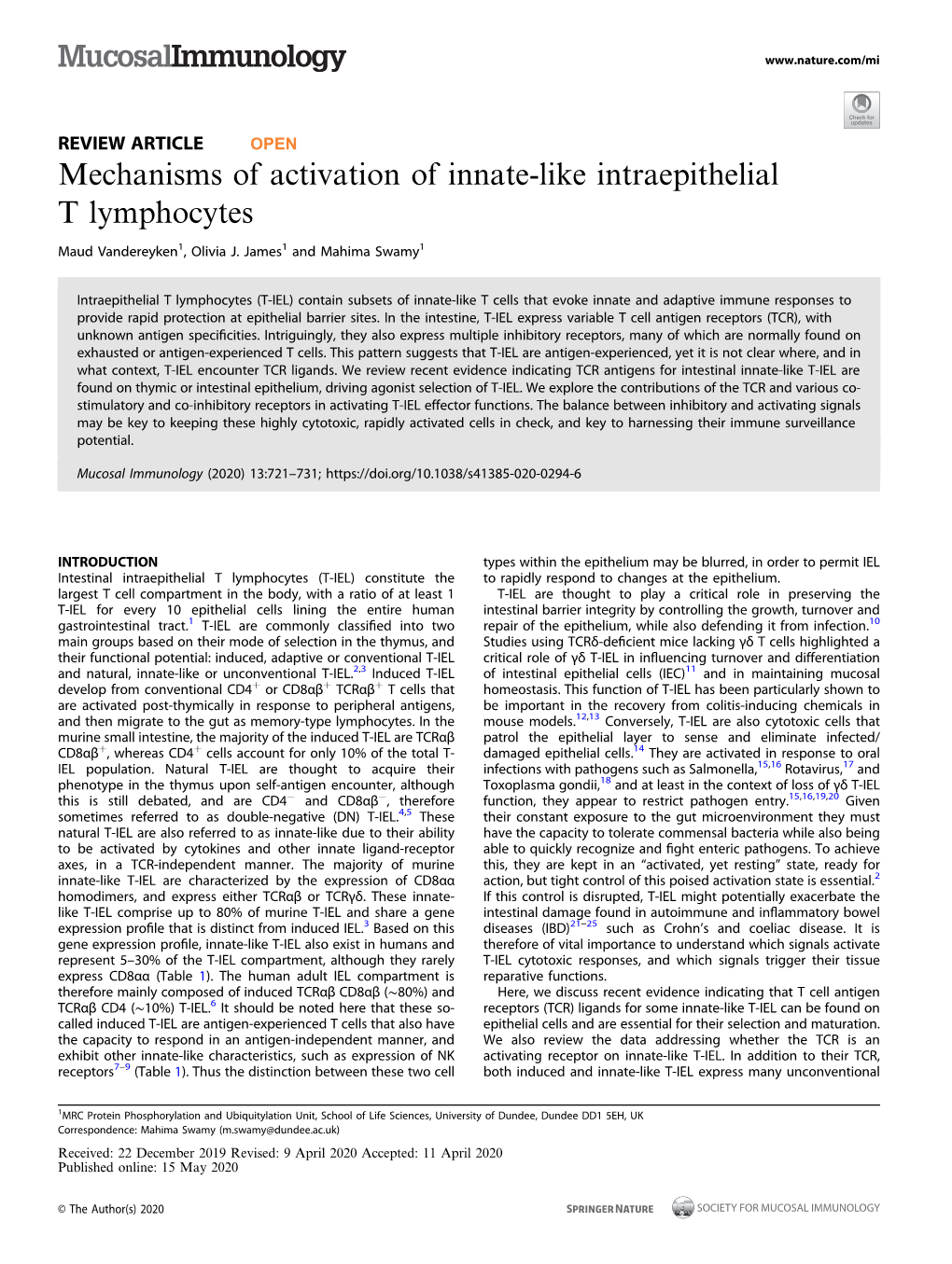 Mechanisms of Activation of Innate-Like Intraepithelial T Lymphocytes