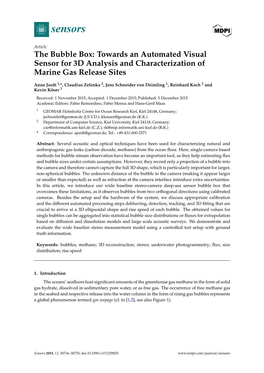 Towards an Automated Visual Sensor for 3D Analysis and Characterization of Marine Gas Release Sites