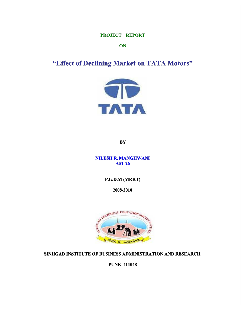 “Effect of Declining Market on TATA Motors”