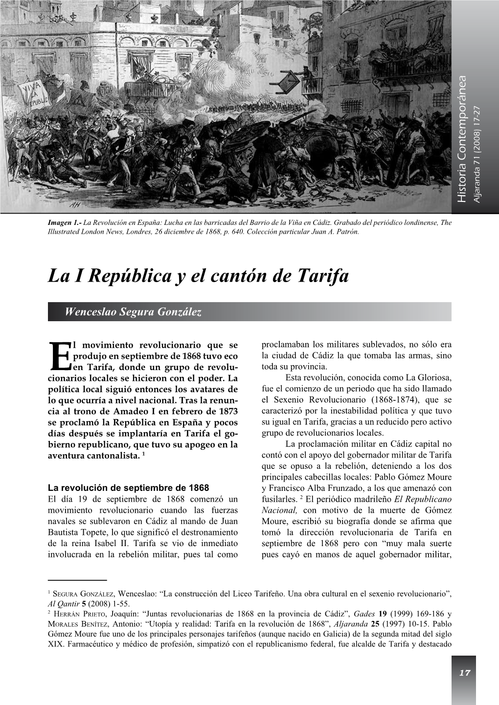 La I República Y El Cantón De Tarifa