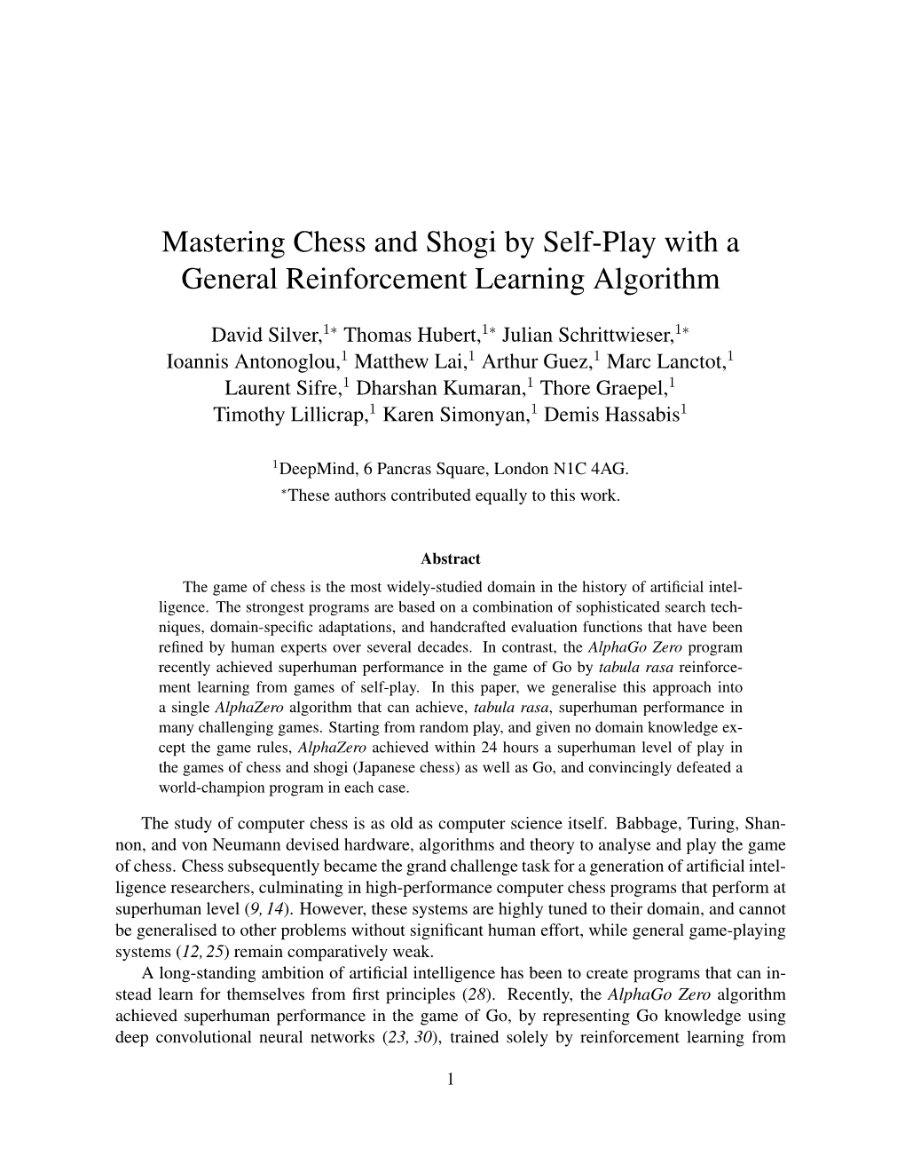 Mastering Chess and Shogi by Self-Play with a General Reinforcement Learning Algorithm