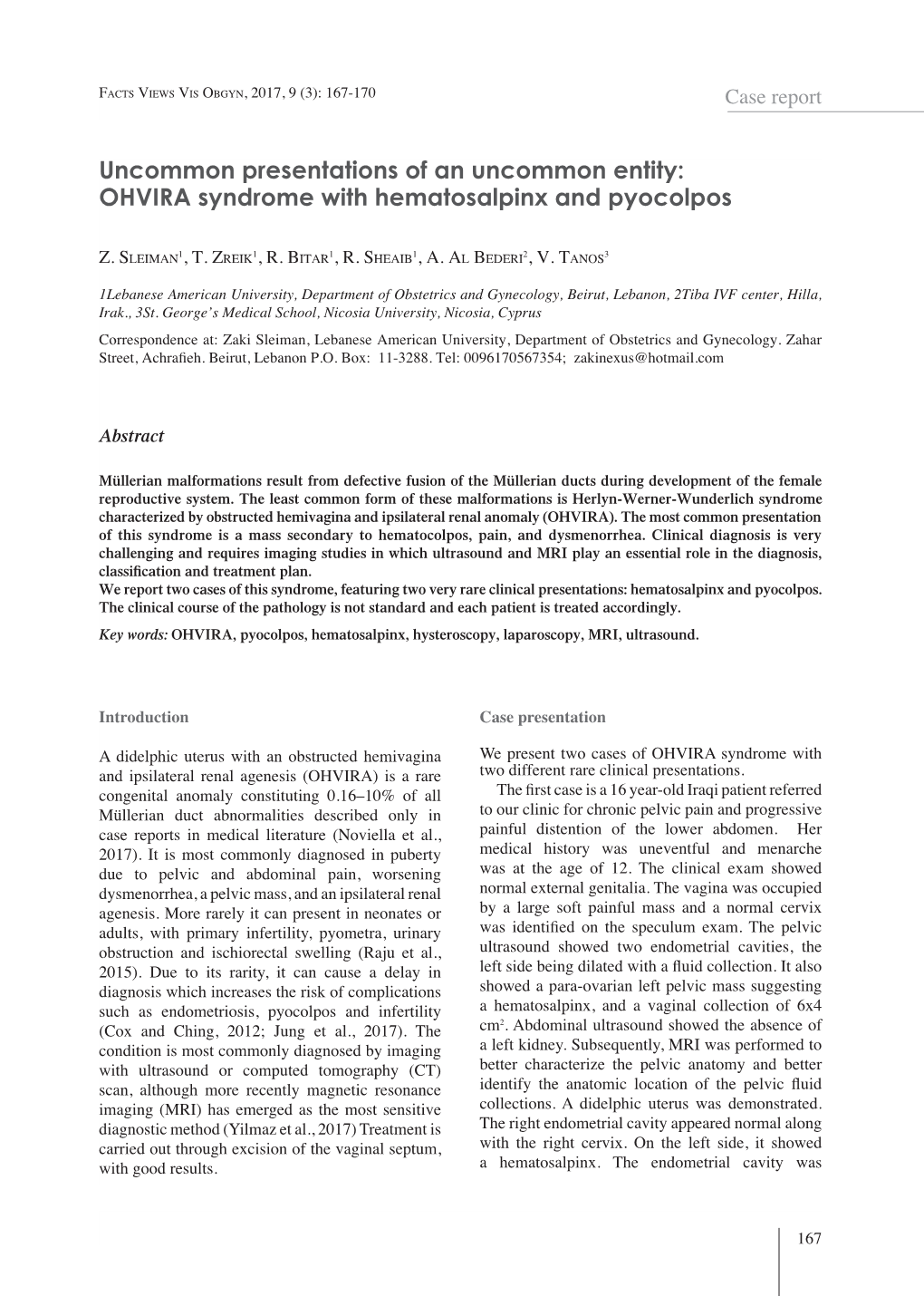 OHVIRA Syndrome with Hematosalpinx and Pyocolpos