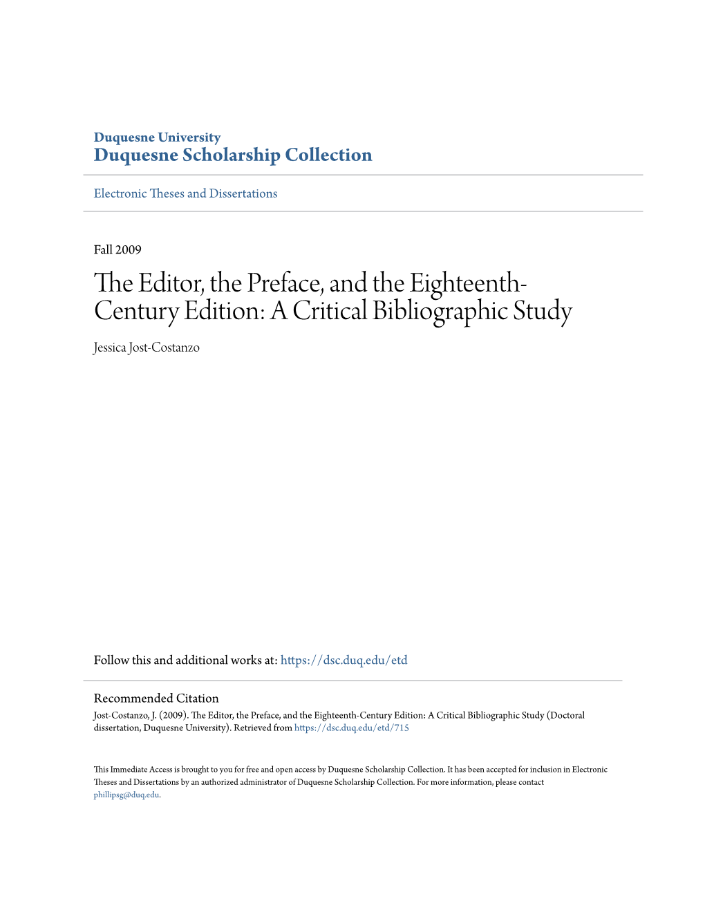 The Editor, the Preface, and the Eighteenth-Century Edition: A