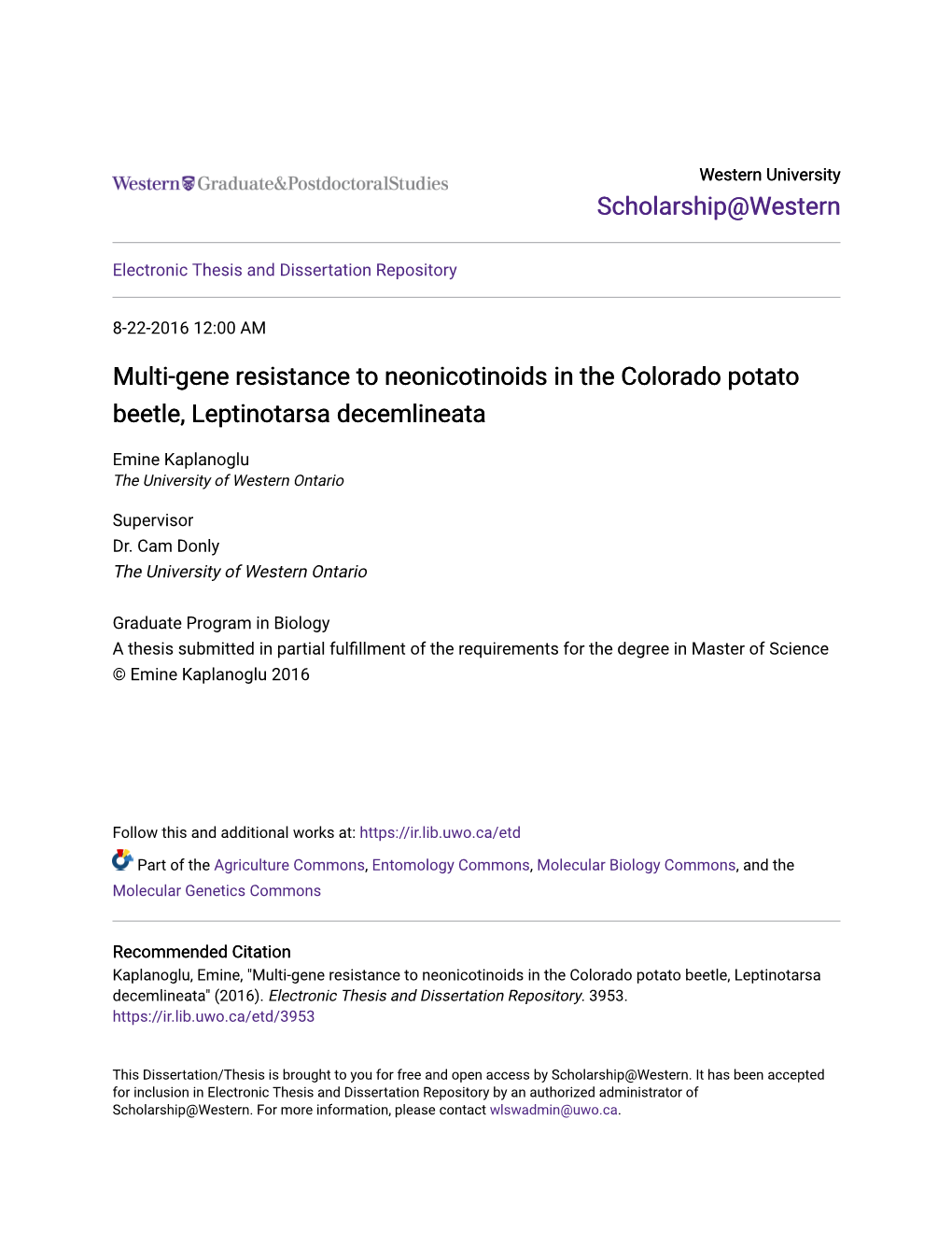 Multi-Gene Resistance to Neonicotinoids in the Colorado Potato Beetle, Leptinotarsa Decemlineata