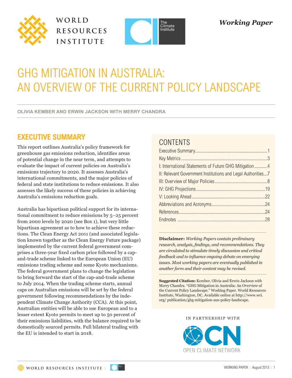 GHG Mitigation in Australia: an Overview of the Current Policy Landscape