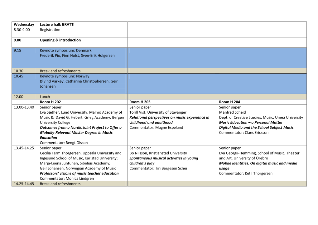 Wednesday Lecture Hall: BRATTI 8.30-9.00 Registration