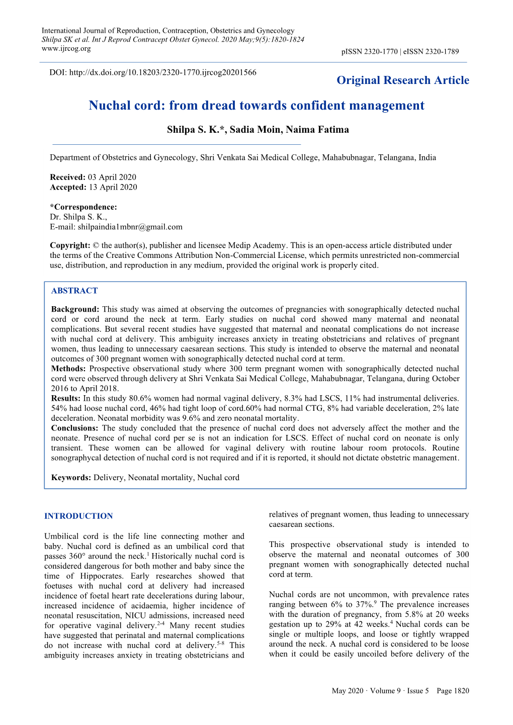 Nuchal Cord: from Dread Towards Confident Management