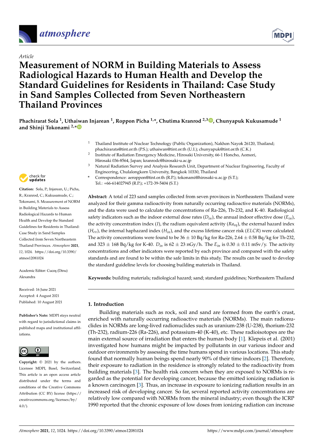 Measurement of NORM in Building Materials to Assess Radiological