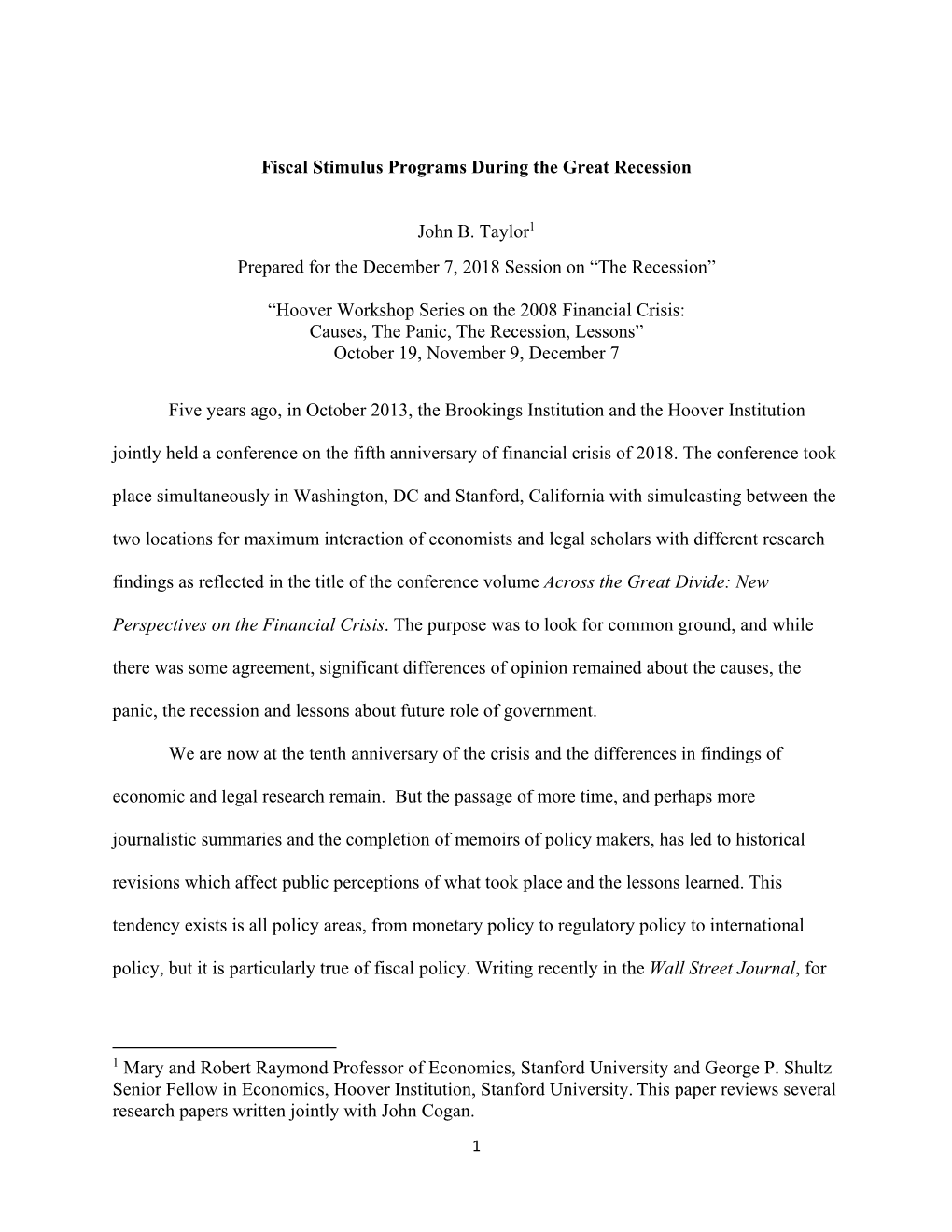 Fiscal Stimulus Programs During the Great Recession