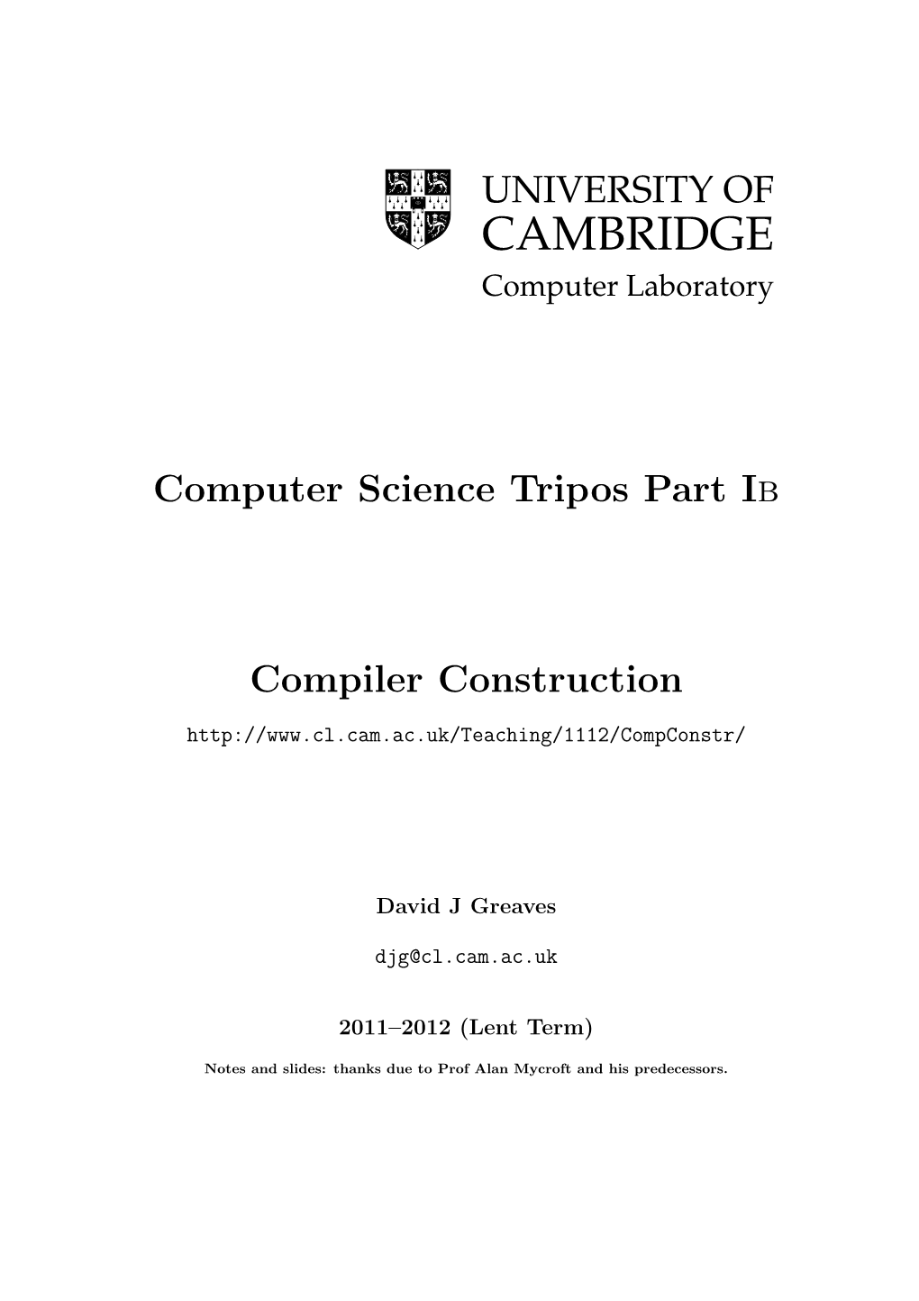 UNIVERSITY of CAMBRIDGE Computer Laboratory