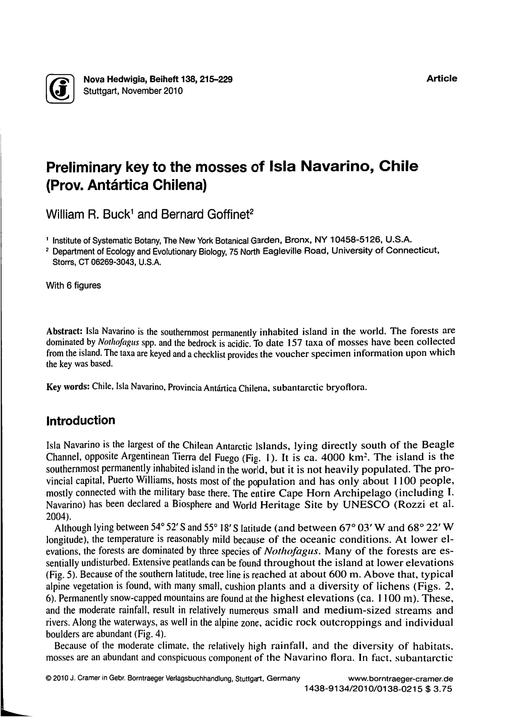 Preliminary Key to Tlie Mosses of Isia Navarino, Chile (Prov